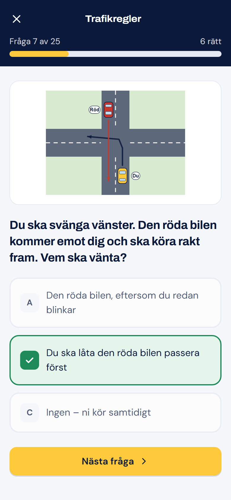 Övningsfråga i Drive Hero på mobilen
