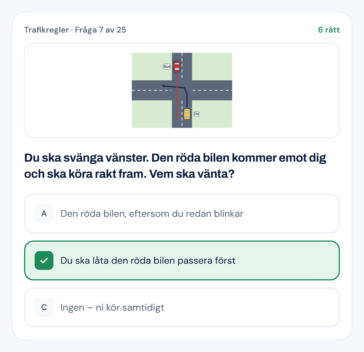Övningsfråga med svarsalternativ i Drive Hero