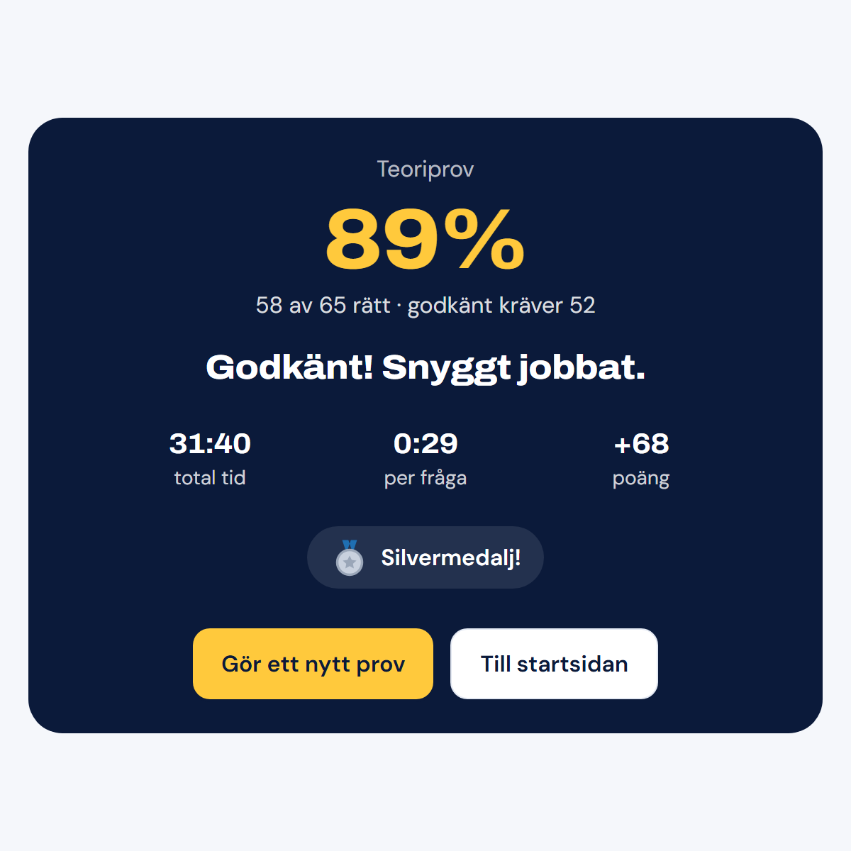 Resultat efter teoriprov i Drive Hero – godkänt